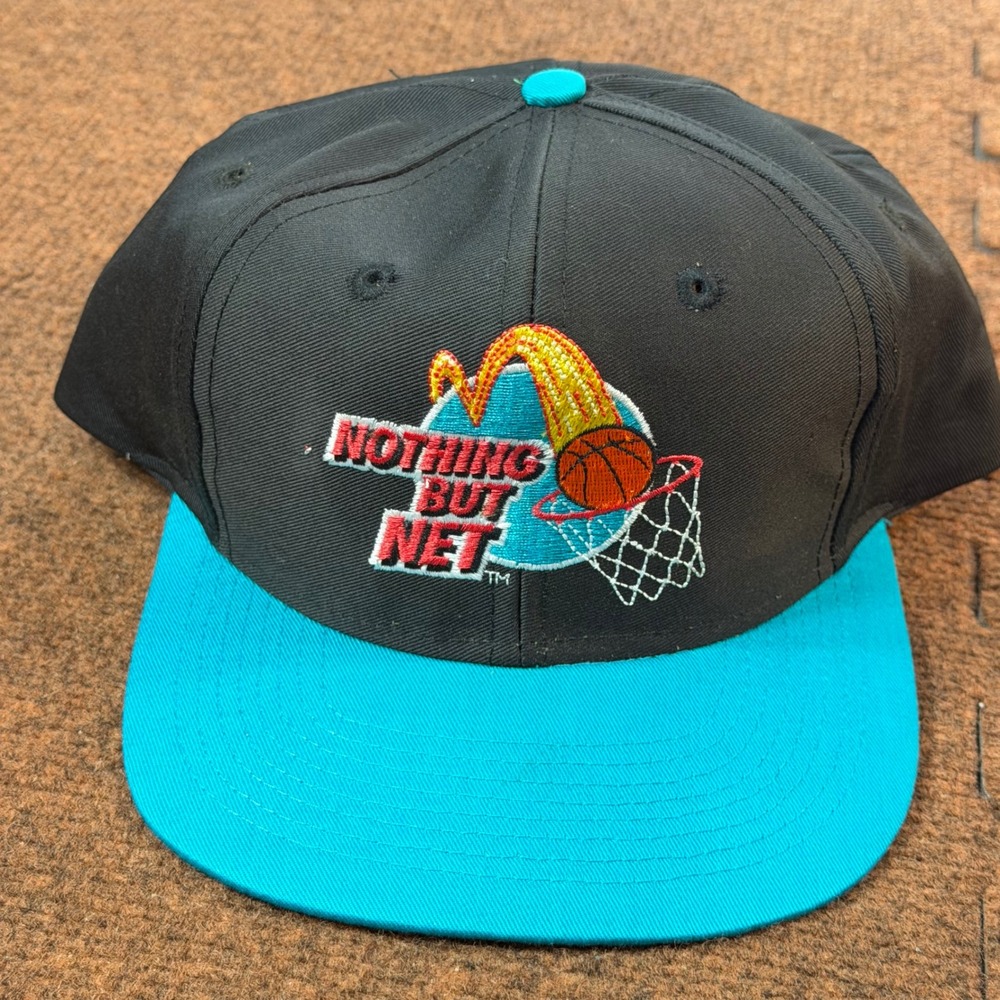 Vintage 1993 McDonalds Nothin But Net Basketball Snapback Hat Black Teal 90s Cap